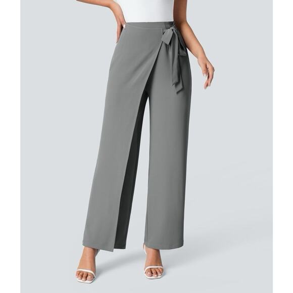 Halara High Waisted Tie Side Wide Leg Work Pants Grey NEW Womens Size Large - Picture 1 of 8